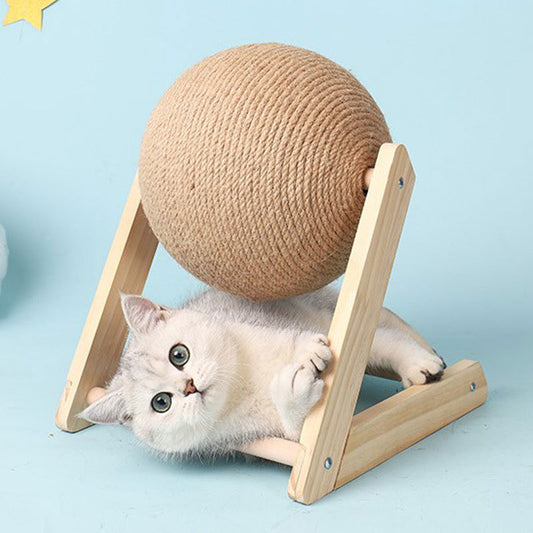 Rascador para Gatos con Bola de Sisal Natural – Juguete Interactivo de Madera para Afilar Garras, Protección de Muebles, Antiestrés, Tres Tamaños (S, M, L) - Accesorios para mascotas Mascotonas