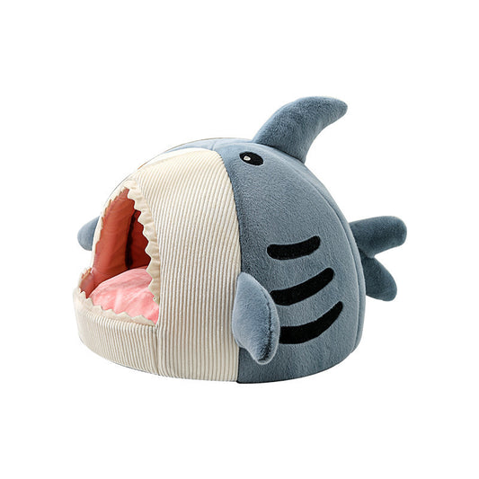 Cama Tiburón para Gatos y Perros Pequeños – Cueva Cálida de Felpa, Diseño Divertido, Cojín Extraíble, Ideal para Mascotas, Casa Acolchada Antifrío - Accesorios para mascotas Mascotonas