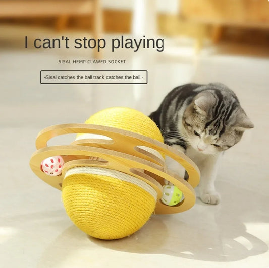 Bola Interactiva para Gatos – Rascador de Sisal con Pista Giratoria y Cascabeles - Accesorios para mascotas Mascotonas